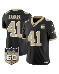 Youth New Orleans Saints #41 Alvin Kamara Black 2026 60th Anniversary Patch Vapor F.U.S.E Limited Jersey (Black)