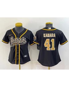 Youth New Orleans Saints #41 Alvin Kamara Black With Patch Cool Base Stitched Baseball Jersey