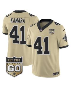 Youth New Orleans Saints #41 Alvin Kamara Gold 2026 60th Anniversary Patch Vapor F.U.S.E Limited Jersey (Gold)