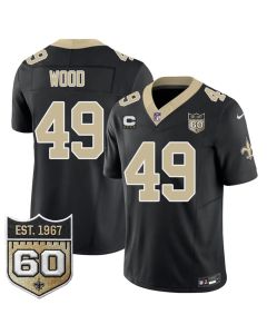 Youth New Orleans Saints #49 Zach Wood Black 2026 With 4-Star C Patch And 60th Anniversary Patch Vapor F.U.S.E Limited Jersey