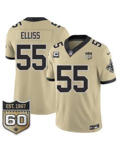 Youth New Orleans Saints #55 Kaden Elliss Gold 2026 With 1-Star C Patch And 60th Anniversary Patch Vapor F.U.S.E Limited Jersey