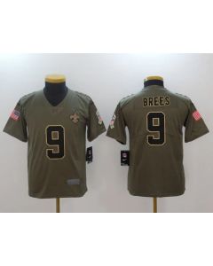 Youth New Orleans Saints #9 Drew Brees Green Salute to Service Limited Stitched NFL Jersey