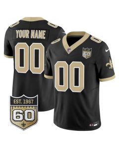 Youth New Orleans Saints Black 2026 60th Anniversary Patch Vapor F.U.S.E Limited Custom Jersey (Black)