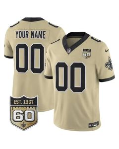 Youth New Orleans Saints Gold 2026 60th Anniversary Patch Vapor F.U.S.E Limited Custom Jersey (Gold)