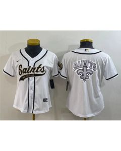 Youth New Orleans Saints White Team Big Logo With Patch Cool Base Stitched Baseball Jersey