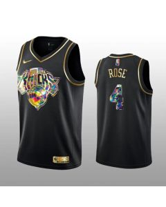 Youth New Yok Knicks #4 Derrick Rose 2021/22 Black Golden Edition 75th Anniversary Diamond Logo Stitched Basketball Jersey