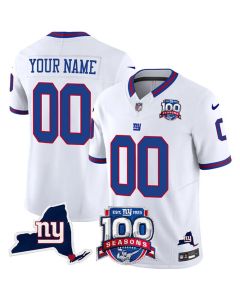 Youth New York Giants White 2026 100th Season & State Patch Vapor F.U.S.E. Limited Custom Jersey