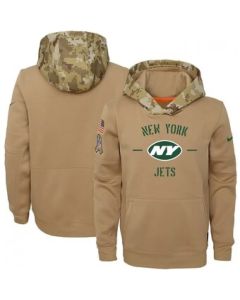 Youth New York Jets Khaki 2019 Salute to Service Therma Pullover Hoodie