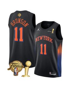 Youth New York Knicks #11 Jalen Brunson Black 2026 Finals Patch And Finals Champions Patch Statement Edition Stitched Jersey (Black)