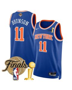 Youth New York Knicks #11 Jalen Brunson Blue 2026 Finals Patch And Finals Champions Patch Icon Edition Stitched Basketball Jersey (Blue)