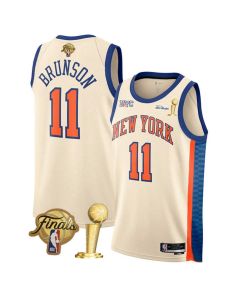 Youth New York Knicks #11 Jalen Brunson Cream 2026 Finals Patch And Finals Champions Patch City Edition Stitched Basketball Jersey (Cream)