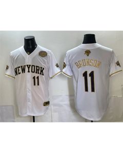 Youth New York Knicks #11 Jalen Brunson White Gold 2026 Finals & Eastern Conference Champions Patch Stitched Baseball Jersey (White Gold)