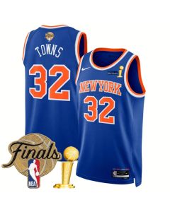 Youth New York Knicks #32 Karl-Anthony Towns Blue 2026 Finals Patch And Finals Champions Patch Icon Edition Stitched Basketball Jersey (Blue)