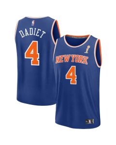 Youth New York Knicks #4 Pacome Dadiet Blue 2026 NBA Finals Champions Fast Break Icon Edition Jersey (Blue)