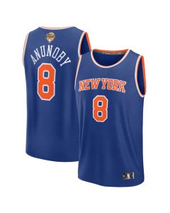 Youth New York Knicks #8 OG Anunoby Blue 2026 NBA Finals Patch Fast Break Icon Edition Replica Jersey