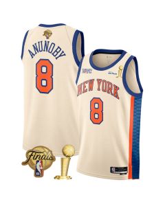 Youth New York Knicks #8 OG Anunoby Cream 2026 Finals Patch And Finals Champions Patch City Edition Stitched Basketball Jersey (Cream)