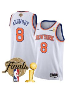 Youth New York Knicks #8 OG Anunoby White 2026 Finals Patch And Finals Champions Patch Association Edition Stitched Basketball Jersey (White)
