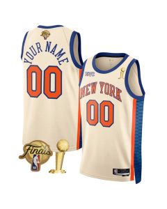 Youth New York Knicks Cream 2026 Finals Patch And Finals Champions Patch City Edition Stitched Basketball Custom Jersey (Cream)