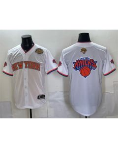 Youth New York Knicks Team Big Logo White 2026 Finals & Eastern Conference Champions Patch Stitched Baseball Jersey (White)