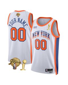 Youth New York Knicks White 2026 Finals Patch And Finals Champions Patch City Edition Stitched Basketball Custom Jersey