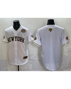 Youth New York Knicks White Gold 2026 Finals & Eastern Conference Champions Patch Stitched Baseball Jersey (White Gold)