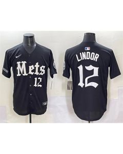 Youth New York Mets #12 Francisco Lindor Black "Gotham Gothic Edition" Vapor Premier Limited Stitched Baseball Jersey