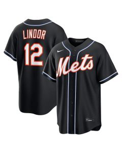 Youth New York Mets #12 Francisco Lindor Fashion Replica Black Out Jersey