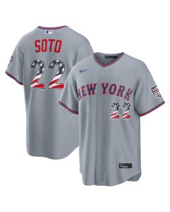Youth New York Mets #22 Juan Soto Gray USA 250 Fourth of July Road Stadium Jersey