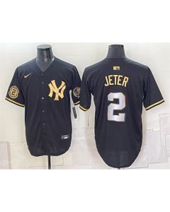 Youth New York Yankees #2 Derek Jeter Black Gold With Patch Limited Stitched Baseball Jersey