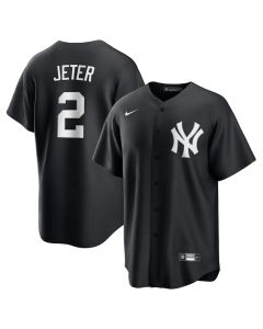 Youth New York Yankees #2 Derek Jeter Black Lights Out Replica Player Jersey