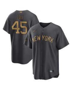 Youth New York Yankees #45 Gerrit Cole 2022 All-Star Charcoal Cool Base Stitched Baseball Jersey
