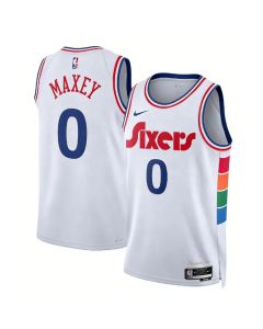 Youth Philadelphia 76ers #0 Tyrese Maxey Nike White 2024/25 Swingman City Edition Jersey (White)