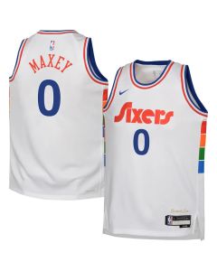 Youth Philadelphia 76ers #0 Tyrese Maxey White 2024/25 Swingman City Edition Player Jersey (White)