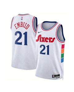 Youth Philadelphia 76ers #21 Joel Embiid Nike White 2024/25 Swingman City Edition Jersey (White)