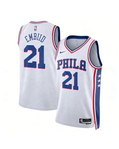 Youth Philadelphia 76ers #21 Joel Embiid White 2022/23 Swingman Association Edition Jersey (White)