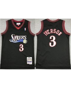 Youth Philadelphia 76ers #3 Allen Iverson Black Stitched Jersey