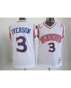 Youth Philadelphia 76ers #3 Allen Iverson White Throwback NBA Jersey