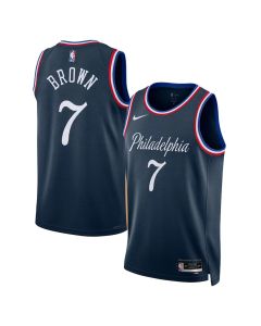 Youth Philadelphia 76ers #7 Jaylen Brown Navy Swingman City Edition Jersey