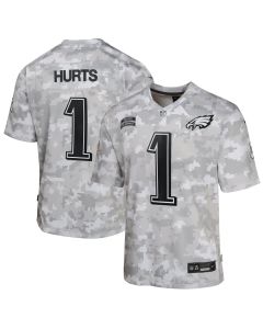 Youth Philadelphia Eagles #1 Jalen Hurts Arctic Camo 2024 Salute to Service Game Jersey (Camo)