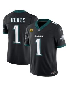 Youth Philadelphia Eagles #1 Jalen Hurts Black 2026 4-Star C Patch Vapor F.U.S.E. Untouchable Limited Throwback Jersey (Black)