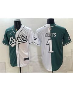 Youth Philadelphia Eagles #1 Jalen Hurts Green Split Stitched Jersey (Green)