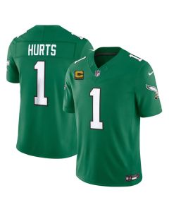 Youth Philadelphia Eagles #1 Jalen Hurts Kelly Green 2026 4-Star C Patch Throwback Vapor F.U.S.E. Untouchable Limited Jersey (Green)
