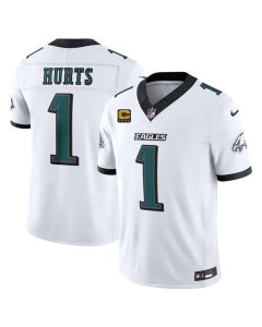 Youth Philadelphia Eagles #1 Jalen Hurts White 2026 4-Star C Patch Vapor F.U.S.E. Untouchable Limited Jersey (White)