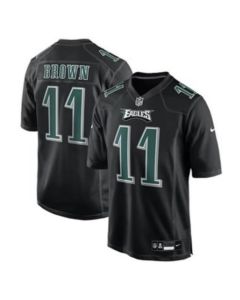 Youth Philadelphia Eagles #11 A.J. Brown Carbon Black Fashion Game Jersey (Black Brown)