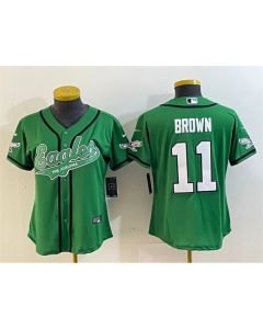 Youth Philadelphia Eagles #11 A. J. Brown Green Cool Base Stitched Baseball Jersey
