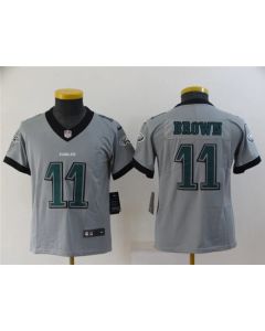 Youth Philadelphia Eagles #11 A. J. Brown Grey Inverted Legend Stitched Football Jersey