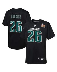 Youth Philadelphia Eagles #26 Saquon Barkley Carbon Black Super Bowl LIX Patch Fashion Game Player Jersey