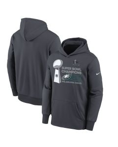 Youth Philadelphia Eagles Anthracite Super Bowl LIX Champions Locker Room Trophy Collection Fleece Pullover Hoodie (Style 2)