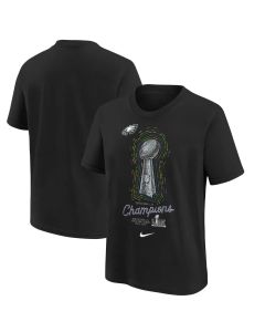 Youth Philadelphia Eagles Black Super Bowl LIX Champions Lombardi Trophy T-Shirt (Black)