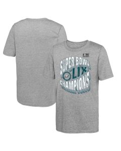 Youth Philadelphia Eagles Heather Gray Super Bowl LIX Champions Historic Win Tri-Blend T-Shirt (Gray)